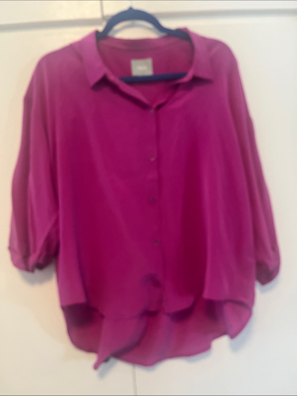 💜Anthropology Maeve Purple Button-Down Blouse with under Collar Cut outs sz L